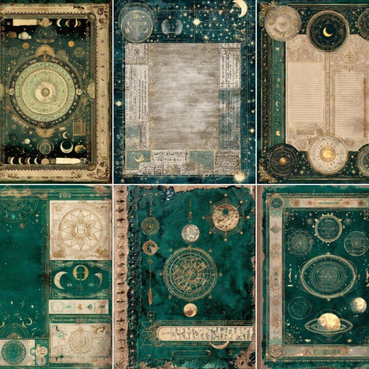 emerald – 36 Emerald Alchemy Mystic Tarot Journal Kit Pages