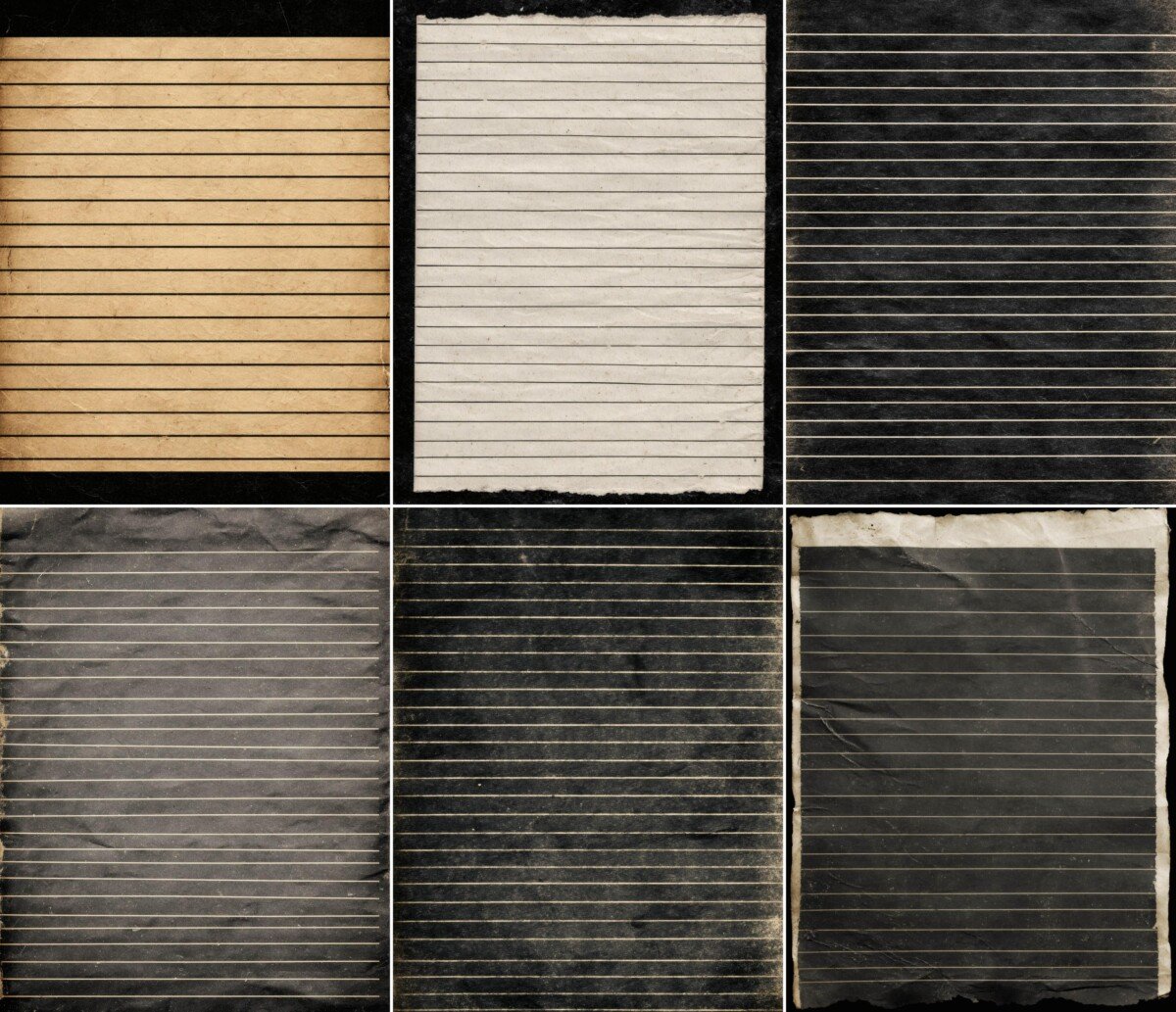 Warm tan, pale cream and black ruled paper backgrounds