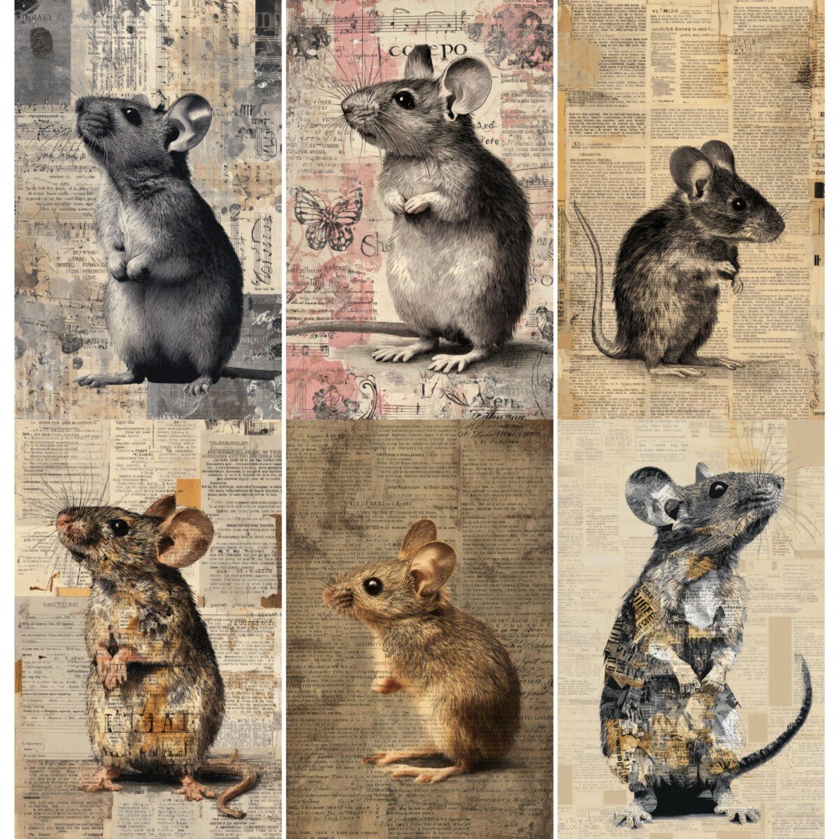 mouse – 52 Mouse Junk Journal Pages