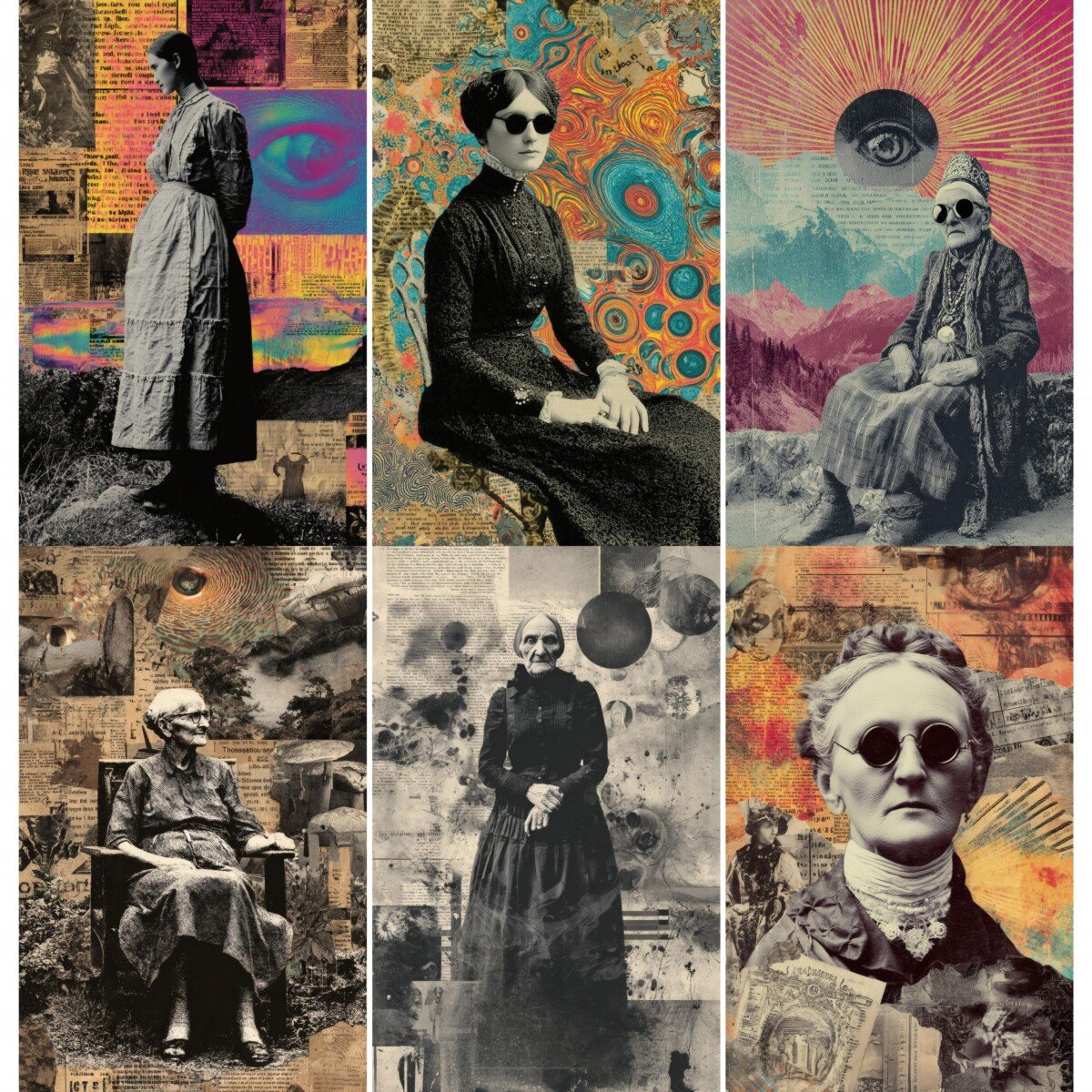 Surreal vintage portrait collage scrapbook paper – preview 6