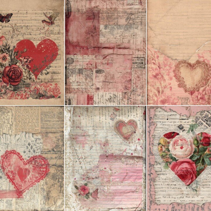 pages – 52 Valentine Scrapbook Junk Journal Pages