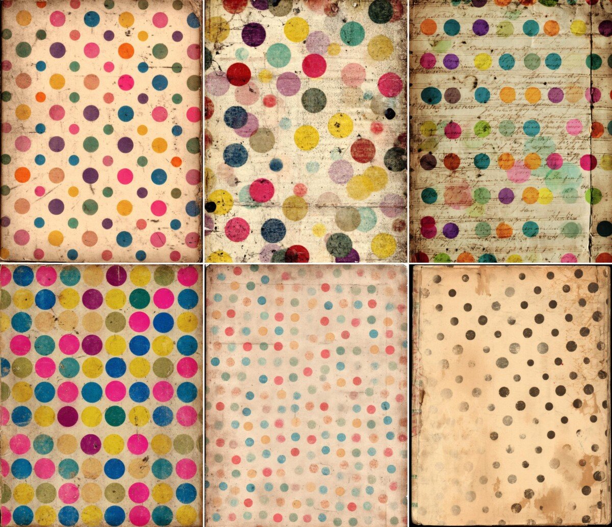 pages – 60 Pages Vintage Polka Dot Paper Pack, Junk Journal Kit Printable, Scrapbook Pages, Journal Supplies Digital Download