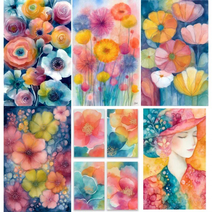 colorful – 62 Colorful Watercolor Floral Junk Journal Kit