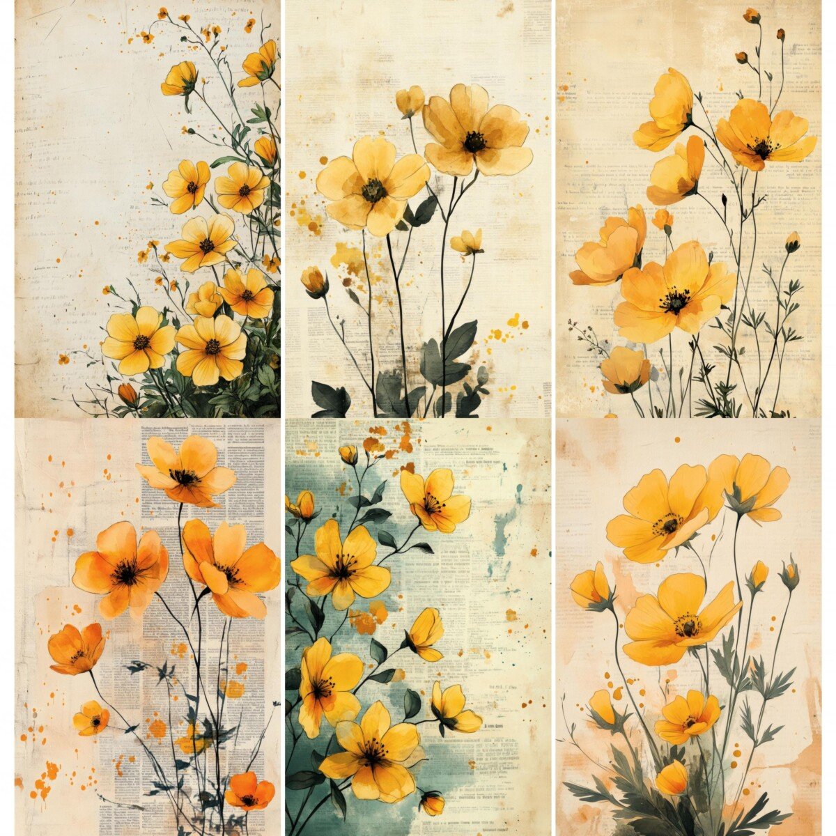 Delicate yellow flower journal page collection
