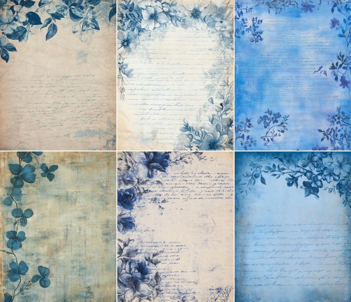 blue – 52 Blue Floral Script Pages