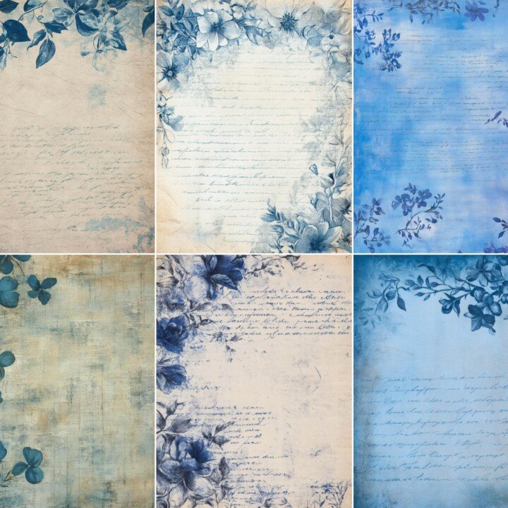 blue – 52 Blue Floral Script Pages