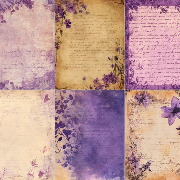 lavender – 52 Lavender Garden Purple Floral Junk Journal Pages