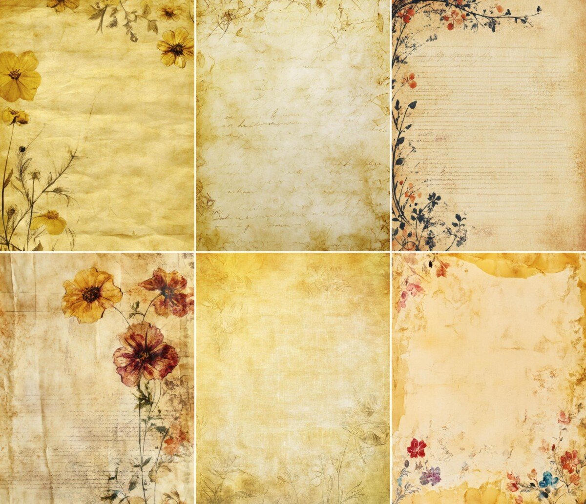 yellow – 56 Yellow Floral Script Pages