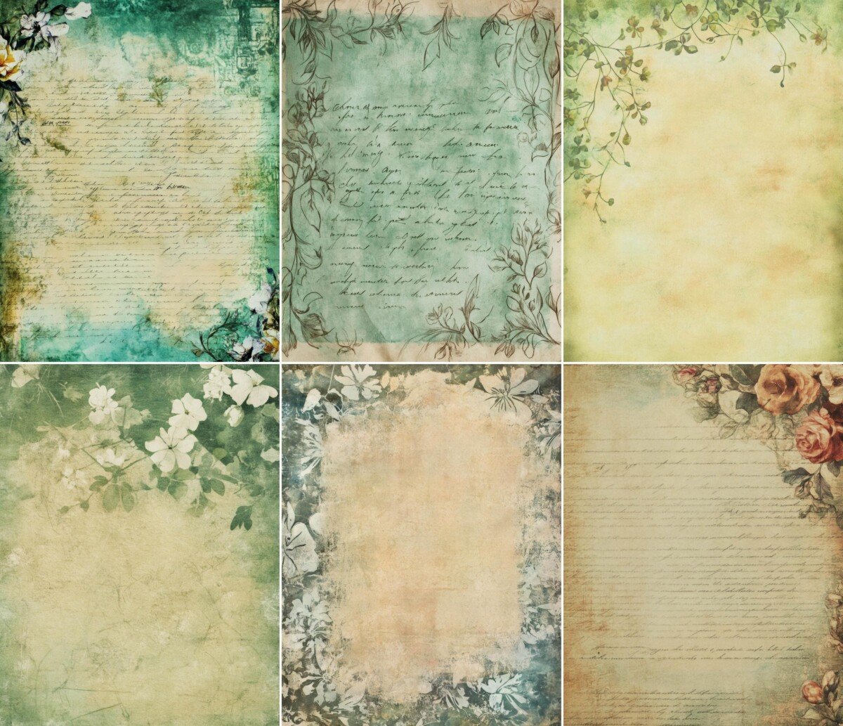 green – 52 Green Floral Script Pages