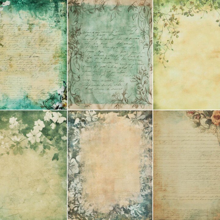 green – 52 Green Floral Script Pages