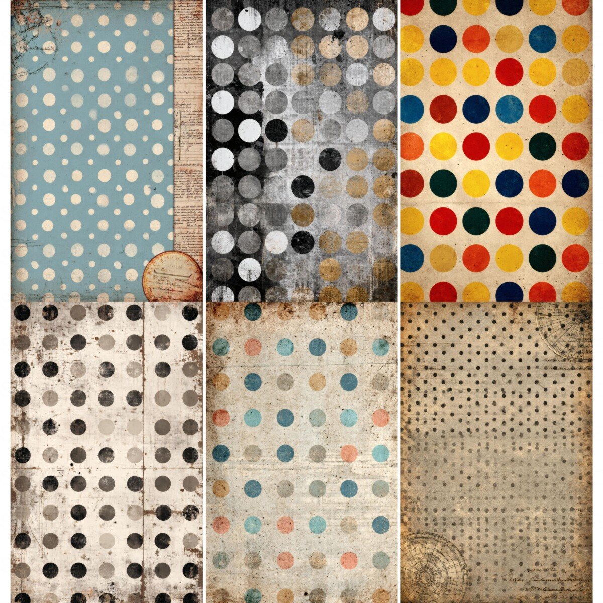 industrial – 52 Industrial Polka Dot Junk Journal Pages