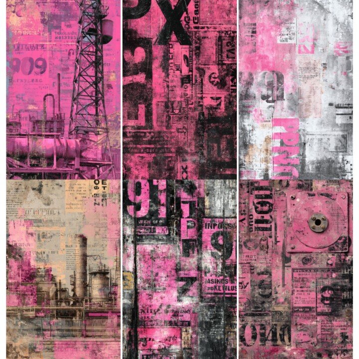 pink – 52 Pink Industrial Grunge Junk Journal Pages