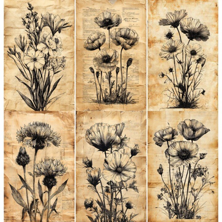 botanical – 52 Botanical Flower Junk Journal Pages