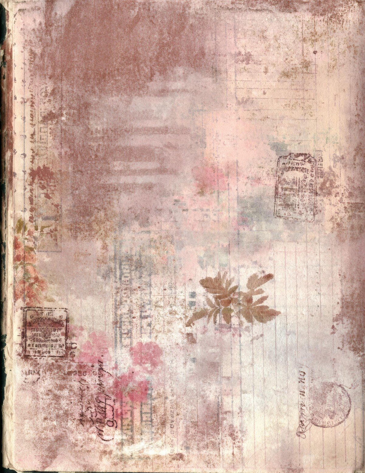 Soft pink and cream travel document background with ghosted markings