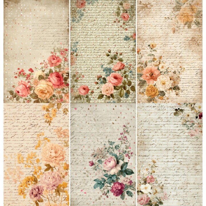floral – 52 Floral Ledger Junk Journal Pages
