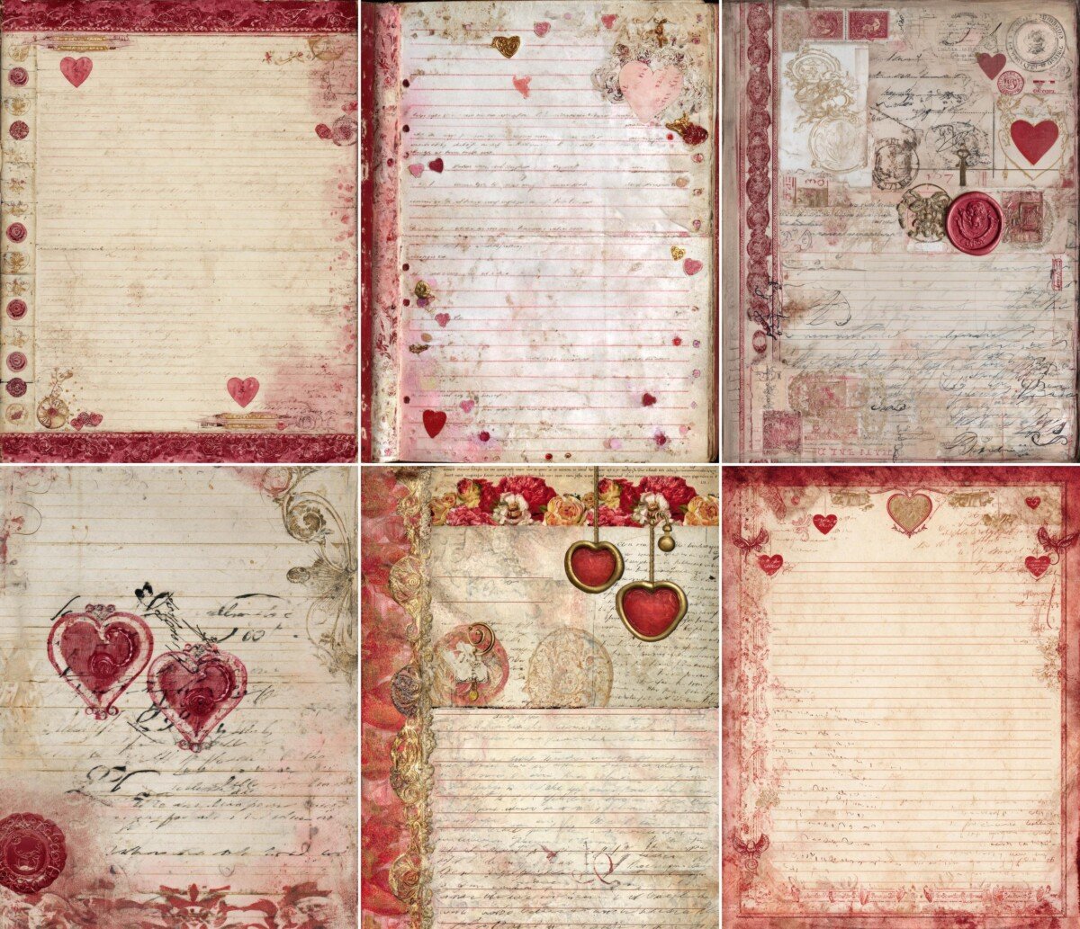valentine – 49 Valentine Romance Junk Journal Pages