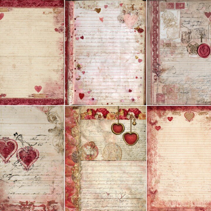 valentine – 49 Valentine Romance Junk Journal Pages