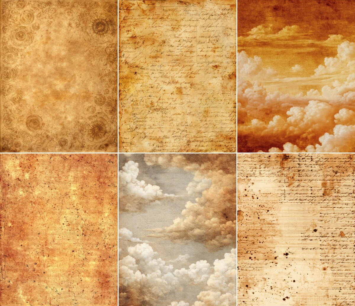 vintage – 52 Vintage Sky 1700s Distressed Junk Journal Pages