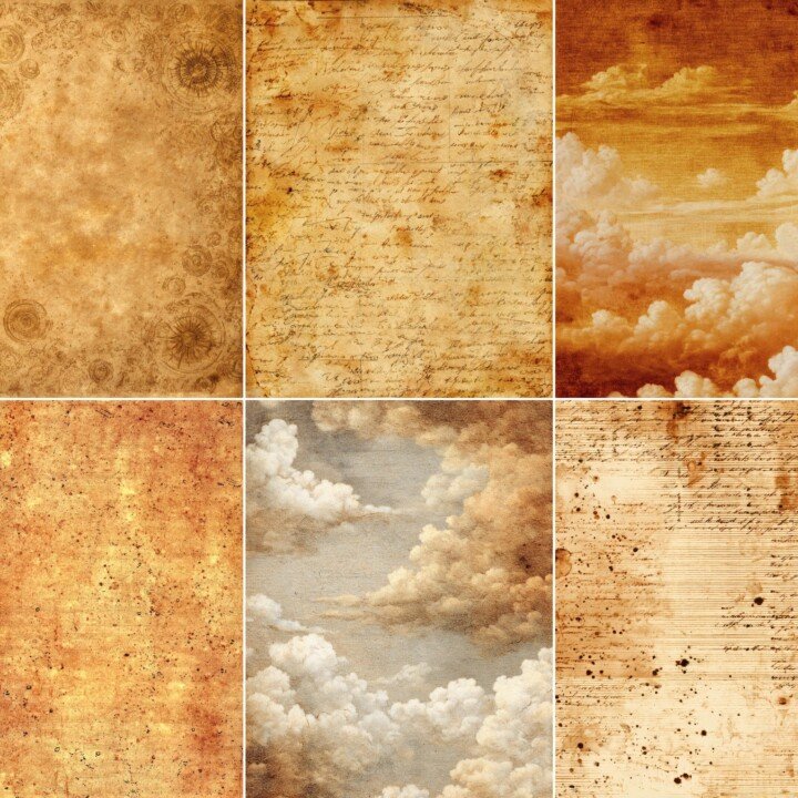 vintage – 52 Vintage Sky 1700s Distressed Junk Journal Pages