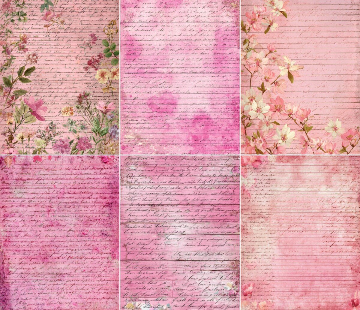 pink – 52 Pink Handwriting Watercolor Junk Journal Pages