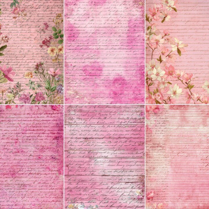 pink – 52 Pink Handwriting Watercolor Junk Journal Pages