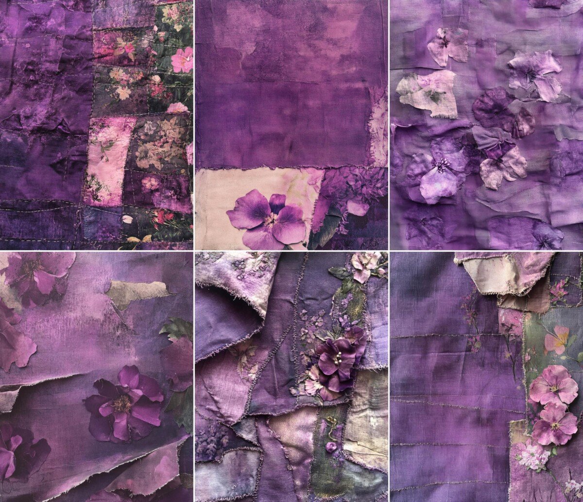 Purple Textile Journal Pages – 50 Fabric Collage - Image 5