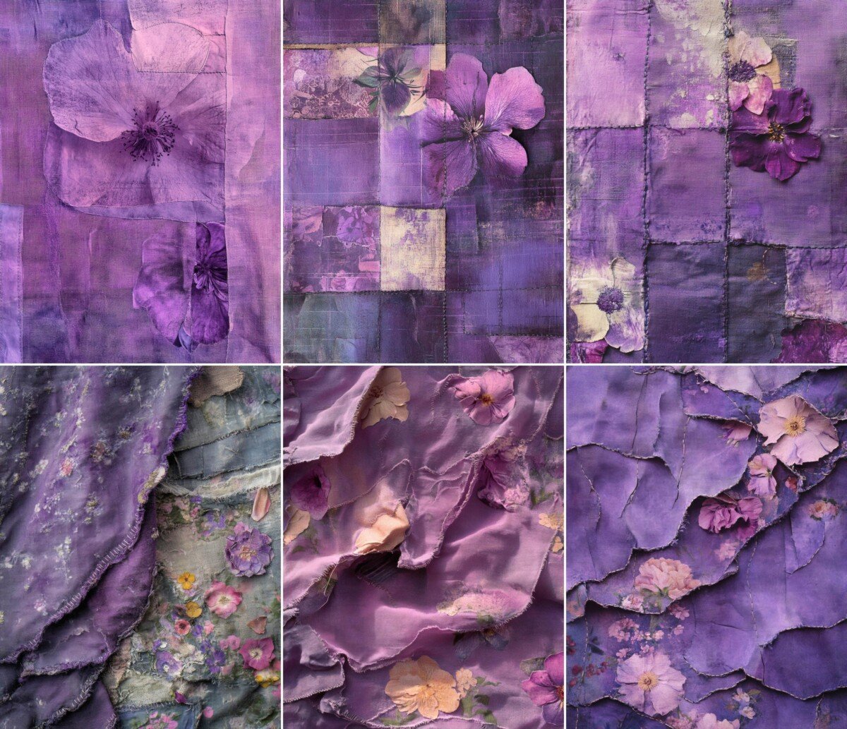 Purple Textile Journal Pages – 50 Fabric Collage - Image 6