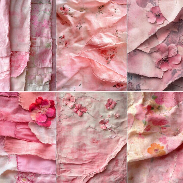 pink – 49 Pink Textile Pages, Fabric Junk Journal Pages, Shabby Scrapbook Paper Pack, Floral Junk Journal Kit, Digital Download