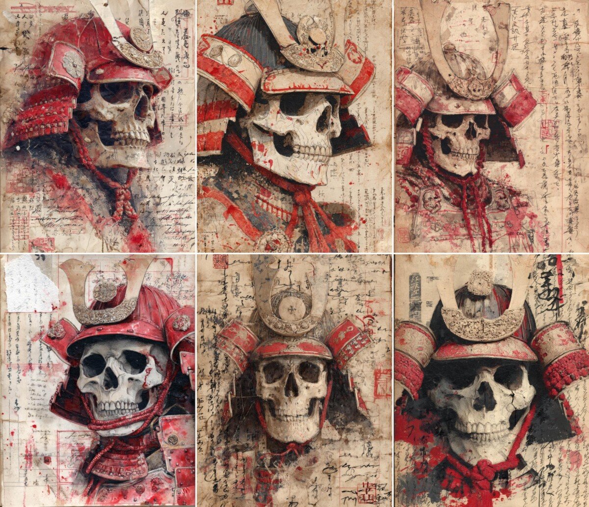 gothic – 52 Gothic Samurai Skull Samurai Junk Journal Pages