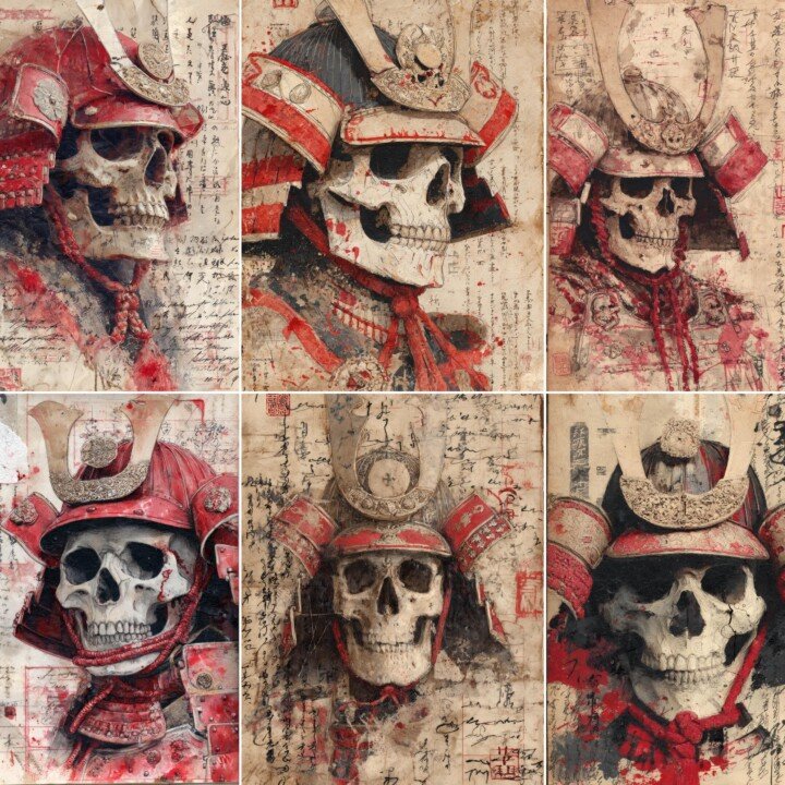 gothic – 52 Gothic Samurai Skull Samurai Junk Journal Pages
