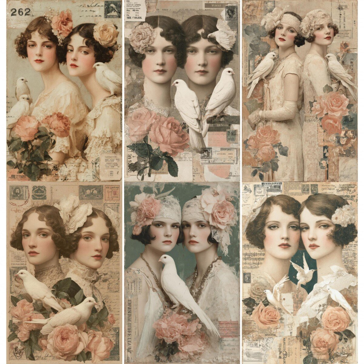 vintage – 64 Vintage Twin Lady Junk Journal Pages