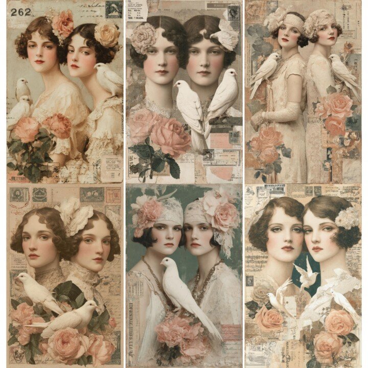vintage – 64 Vintage Twin Lady Junk Journal Pages