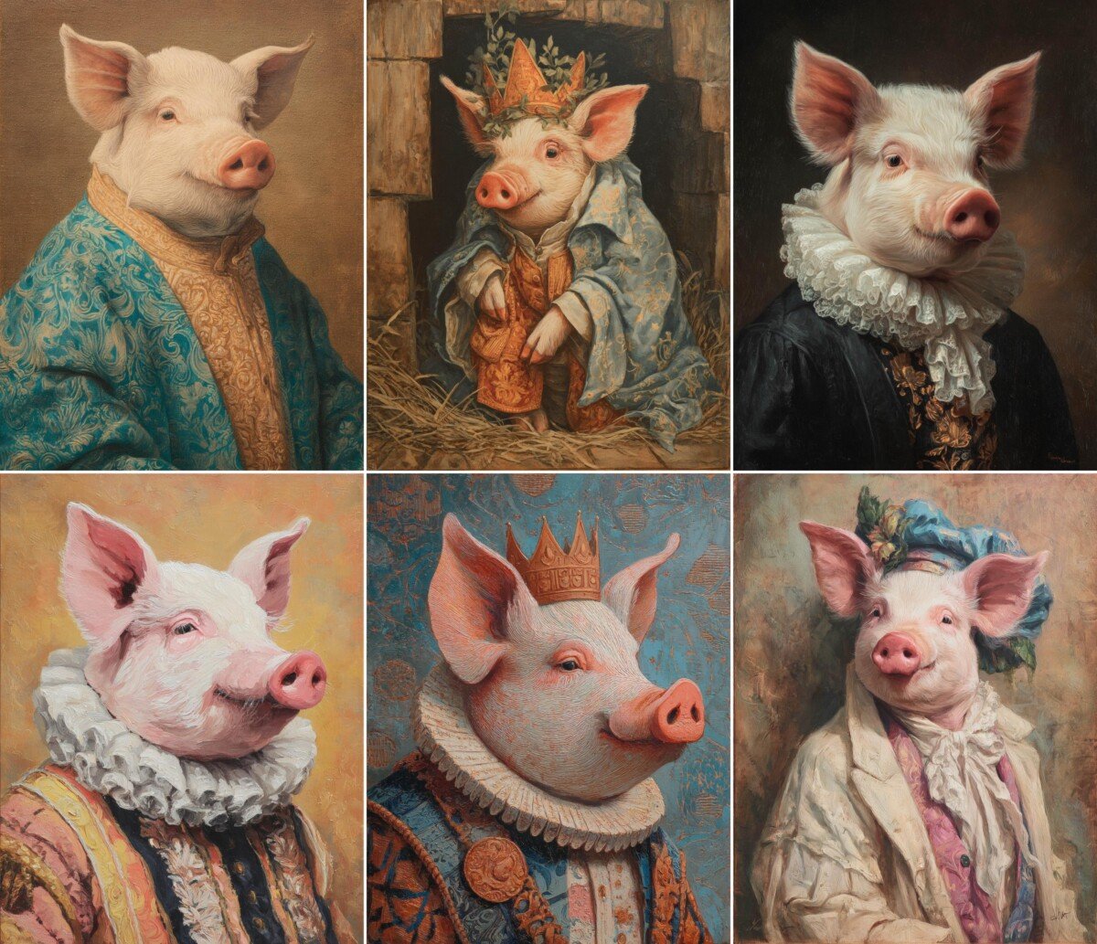 pig – 51 Pig Renaissance Whimsical Animal Junk Journal Pages