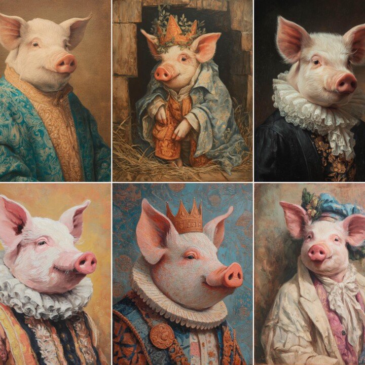 pig – 51 Pig Renaissance Whimsical Animal Junk Journal Pages