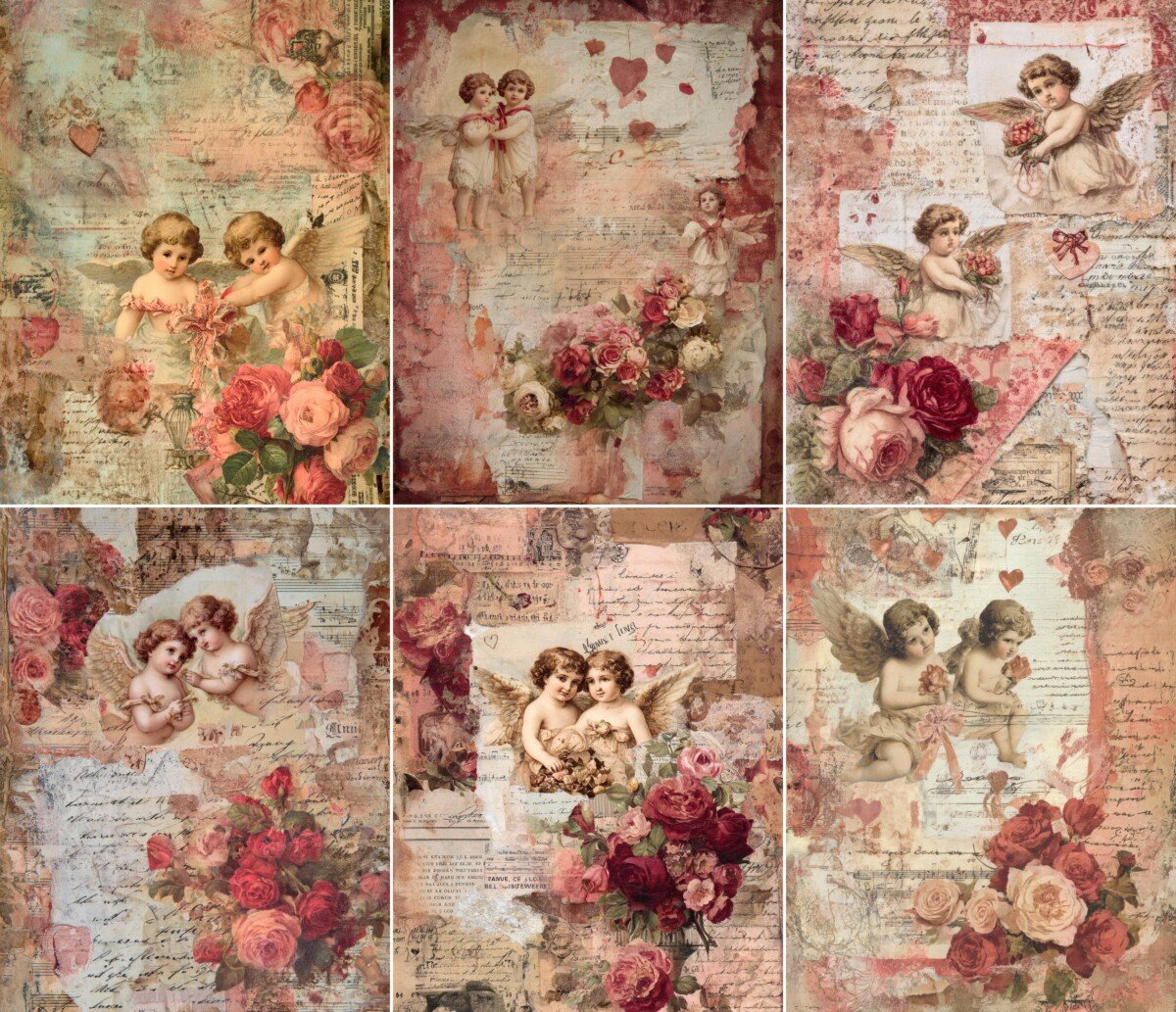 cupid – 38 Cupid Romance Vintage Love Junk Journal Pages
