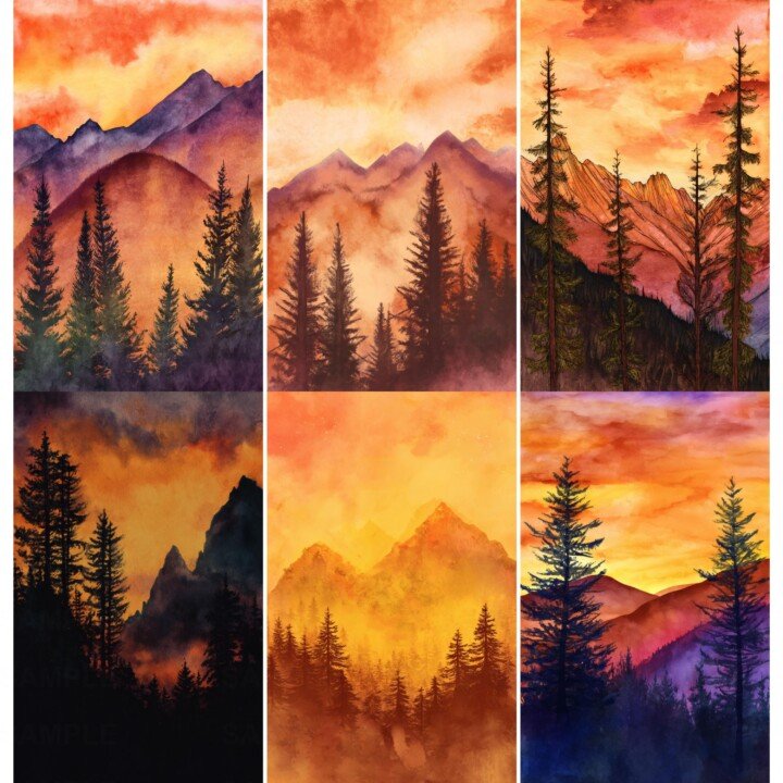 mountain – 52 Mountain Sunset Junk Journal Pages