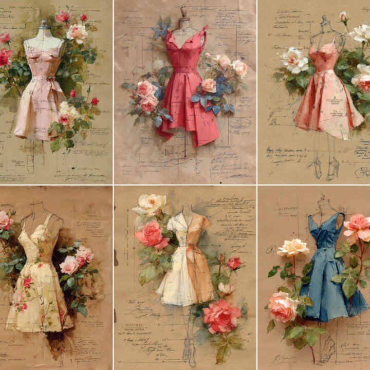vintage – 52 Vintage Dress Junk Journal Pages