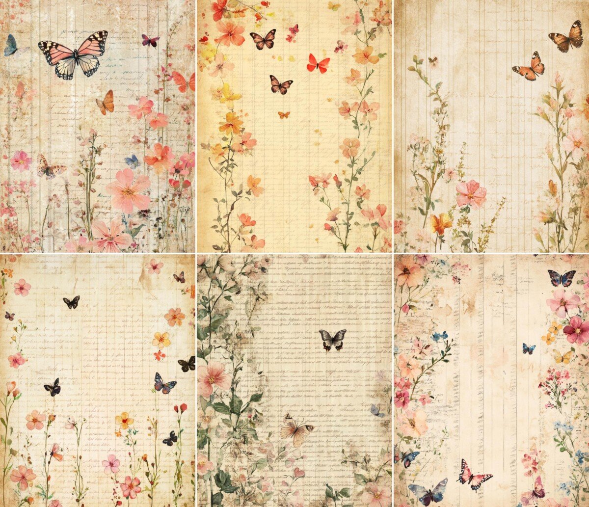 floral – 52 Floral Butterfly Junk Journal Pages