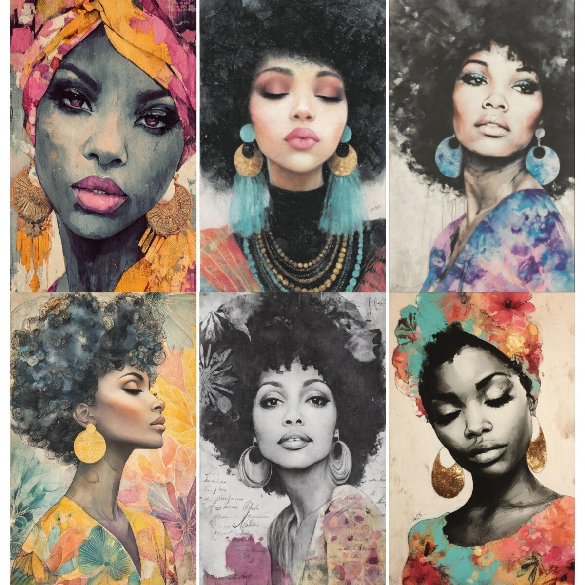 black – 52 Black Woman Junk Journal Pages
