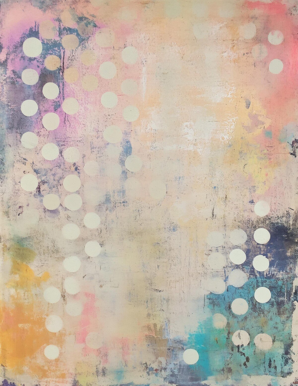 Soft cream and pink polka dot paper with worn mixed-media marks