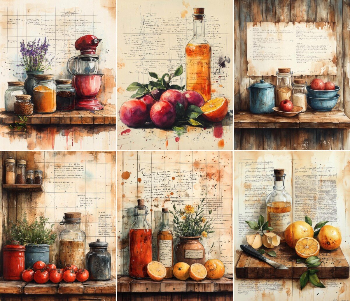 kitchen – 52 Kitchen Recipe Watercolor Style Pages