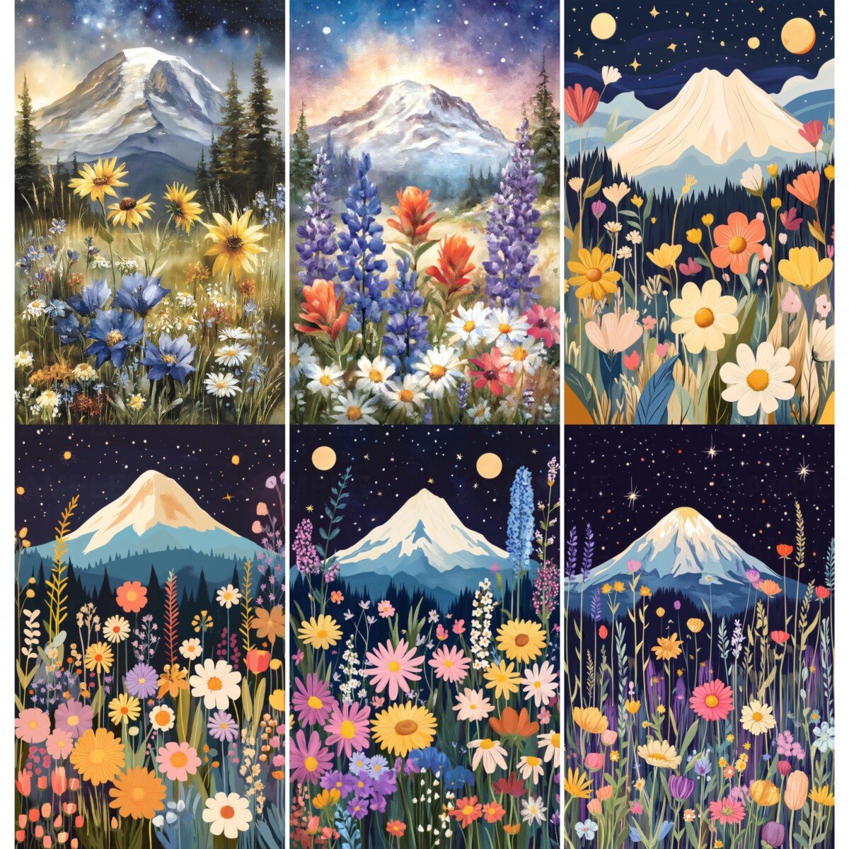 Nature journal page preview featuring mountain scenery and colourful wildflowers