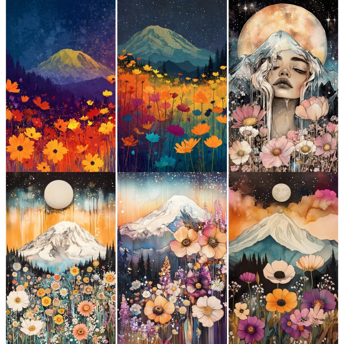 Nature journal page preview featuring mountain scenery and colourful wildflowers