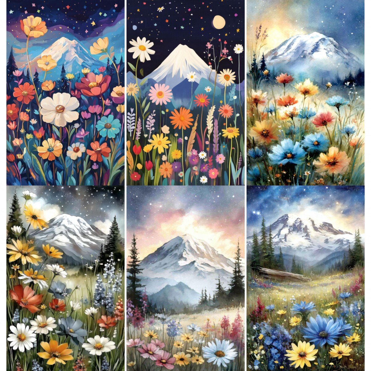 Nature journal page preview featuring mountain scenery and colourful wildflowers