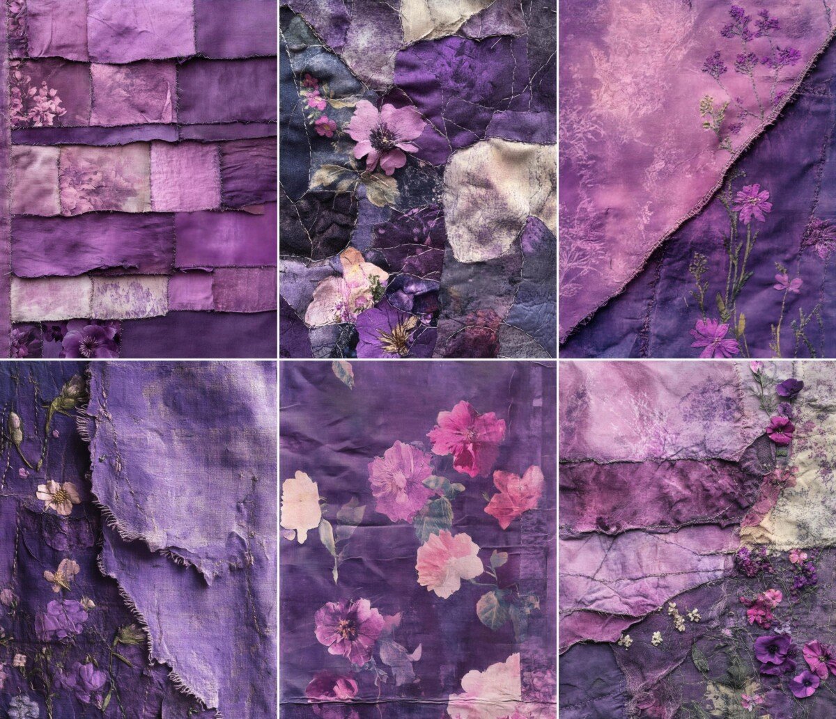Purple Textile Journal Pages – 50 Fabric Collage