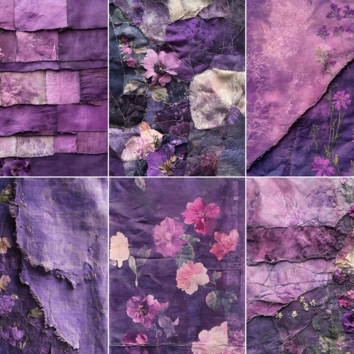 Purple Textile Journal Pages – 50 Fabric Collage