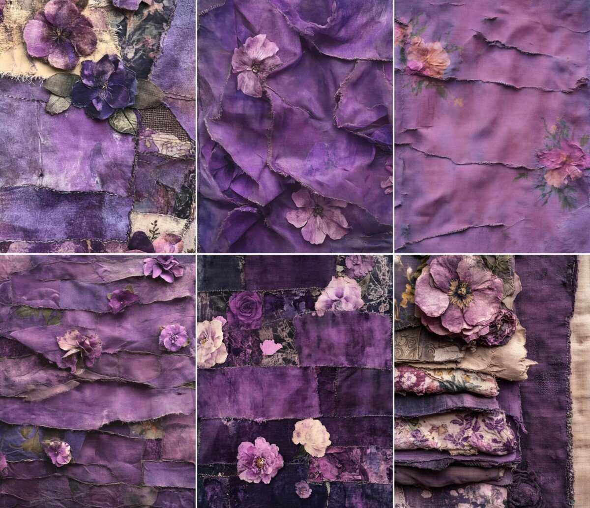 Purple Textile Journal Pages – 50 Fabric Collage - Image 3