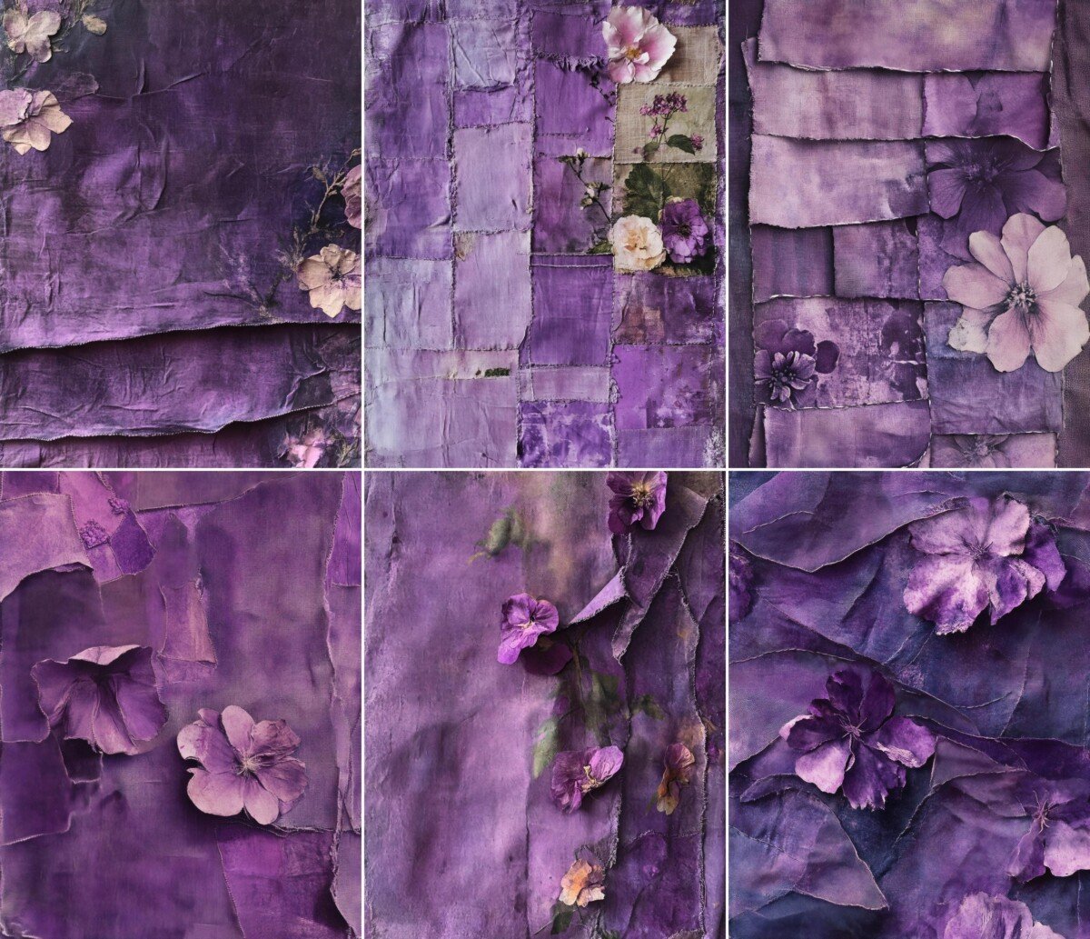 Purple Textile Journal Pages – 50 Fabric Collage - Image 7
