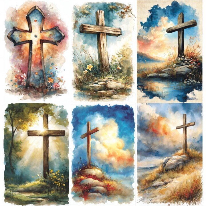 cross – 52 Cross Watercolor Junk Journal Pages