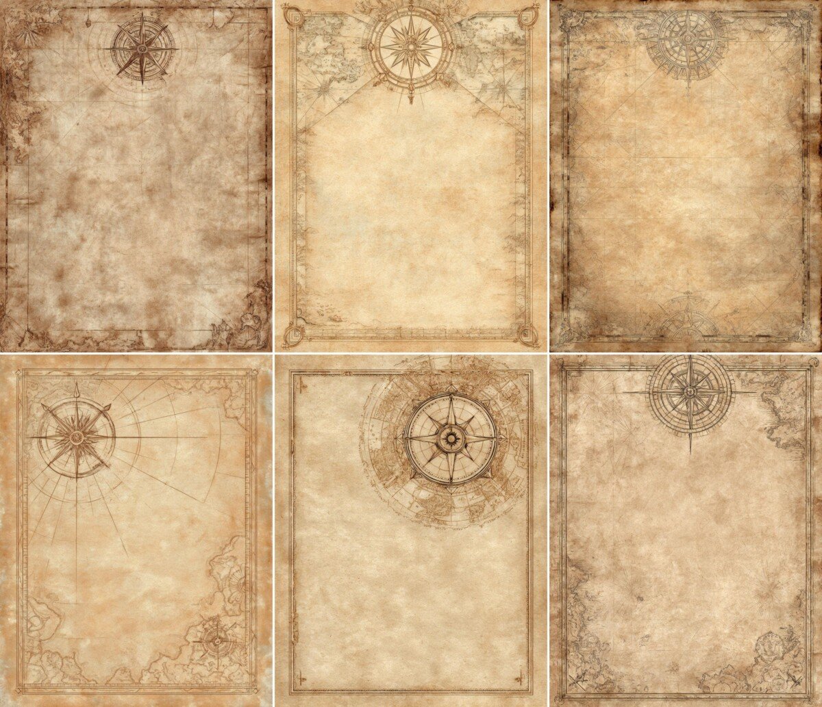 Warm brown map backgrounds with delicate frame lines